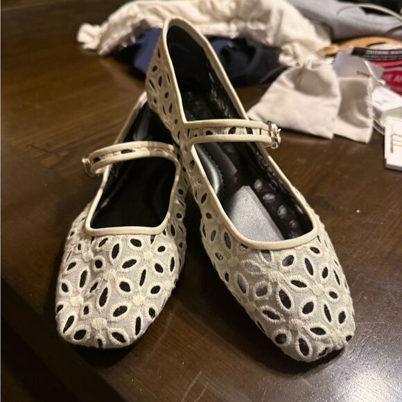 Acinda White and Black Floral Mary Jane Flats - Picture 7 of 16